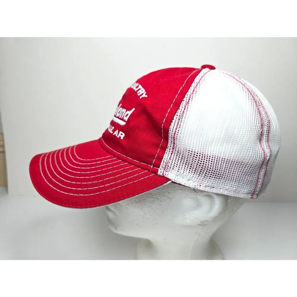 Dixon Poultry Trucker Hat Cumberland Russellville AR Red White Mesh Snapback